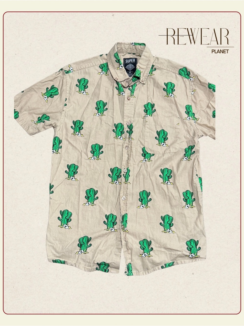 Super Massive Cactus Print Short Sleeve Button-Up Shirt Men’s Size S